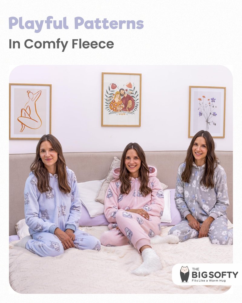 The Big Softy Adult Onesie Pajamas for Women, Cute Onesie for Women, Onesies for Teens, Fleece Teen PJs (Blue Pups, Adult - X-Large)