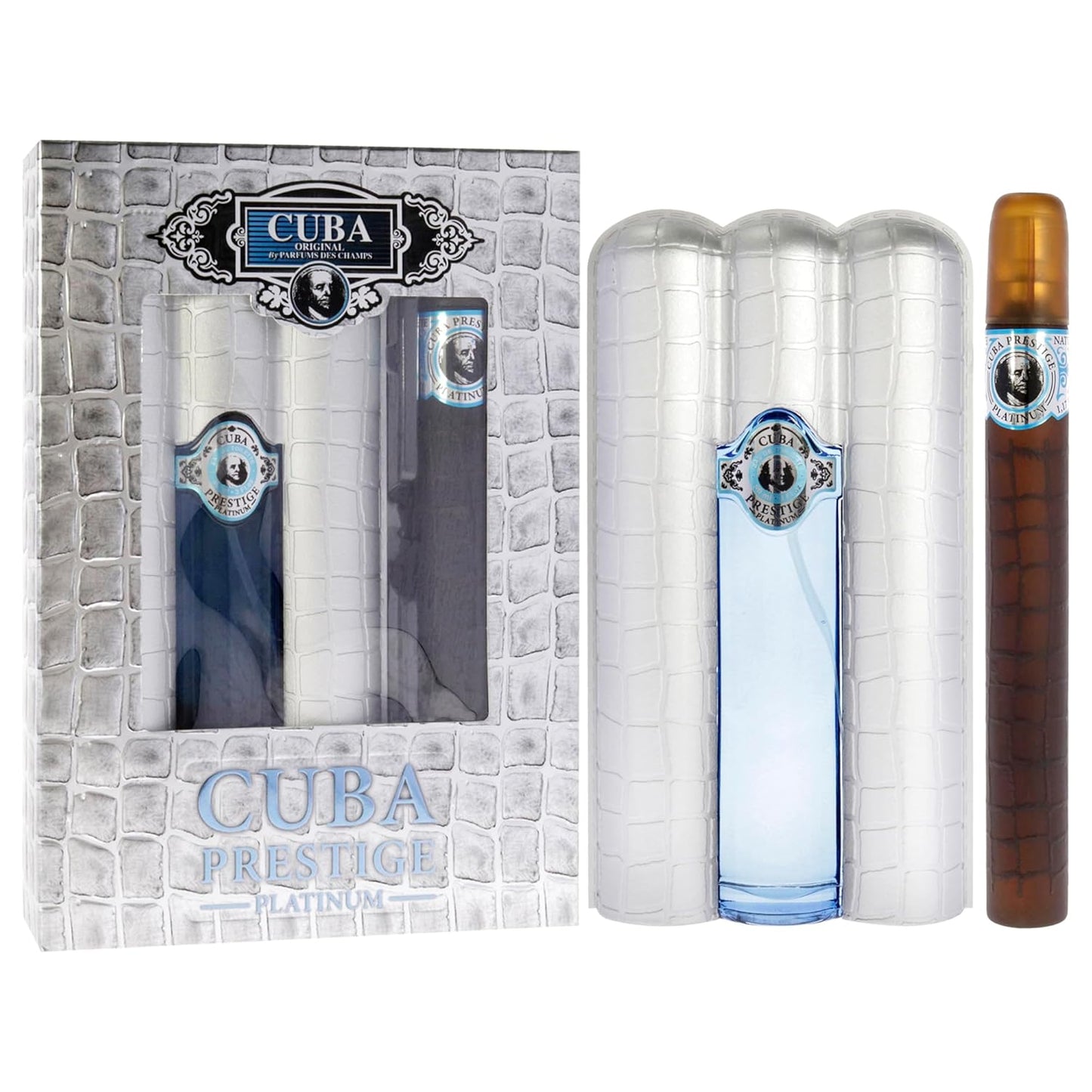 Cuba Prestige Platinum Cologne Gift Set for Men - 3.4oz & 1.17oz EDT Sprays