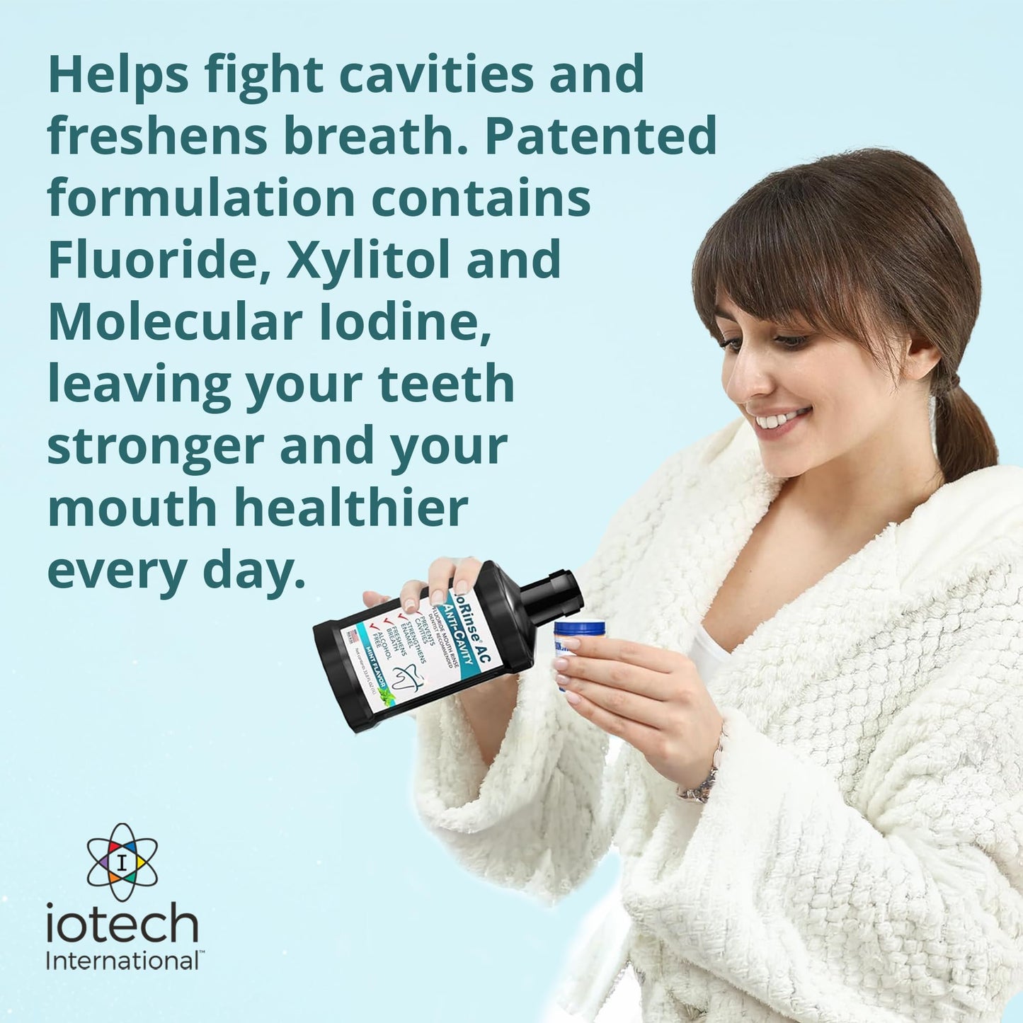 ioRinse AC Anticavity Fluoride Mouthwash - Alcohol-Free Molecular Iodine Mouth Wash Fights Tooth Decay & Protects Enamel - Safe Mint Rinse for Sensitive Mouths - Potent Bad Breath Protection - 33.8 oz