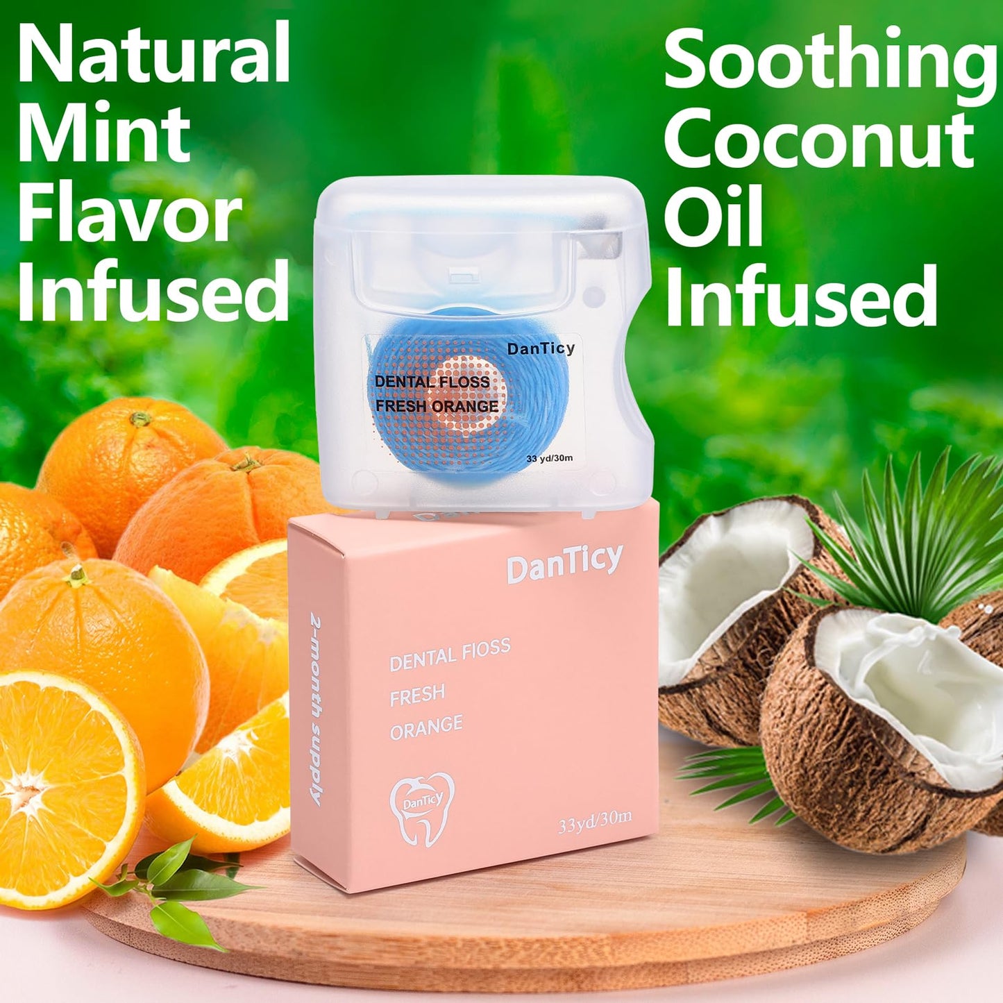 Coconut-Oil Infused Woven Dental Floss,Deep Clean Natural Vegetable Waxed Floss,Extra Wide Cleaning and Slides Smoothly & Easily,PFAS Free | Orange Flavored(33 Yds x 1 Unit)