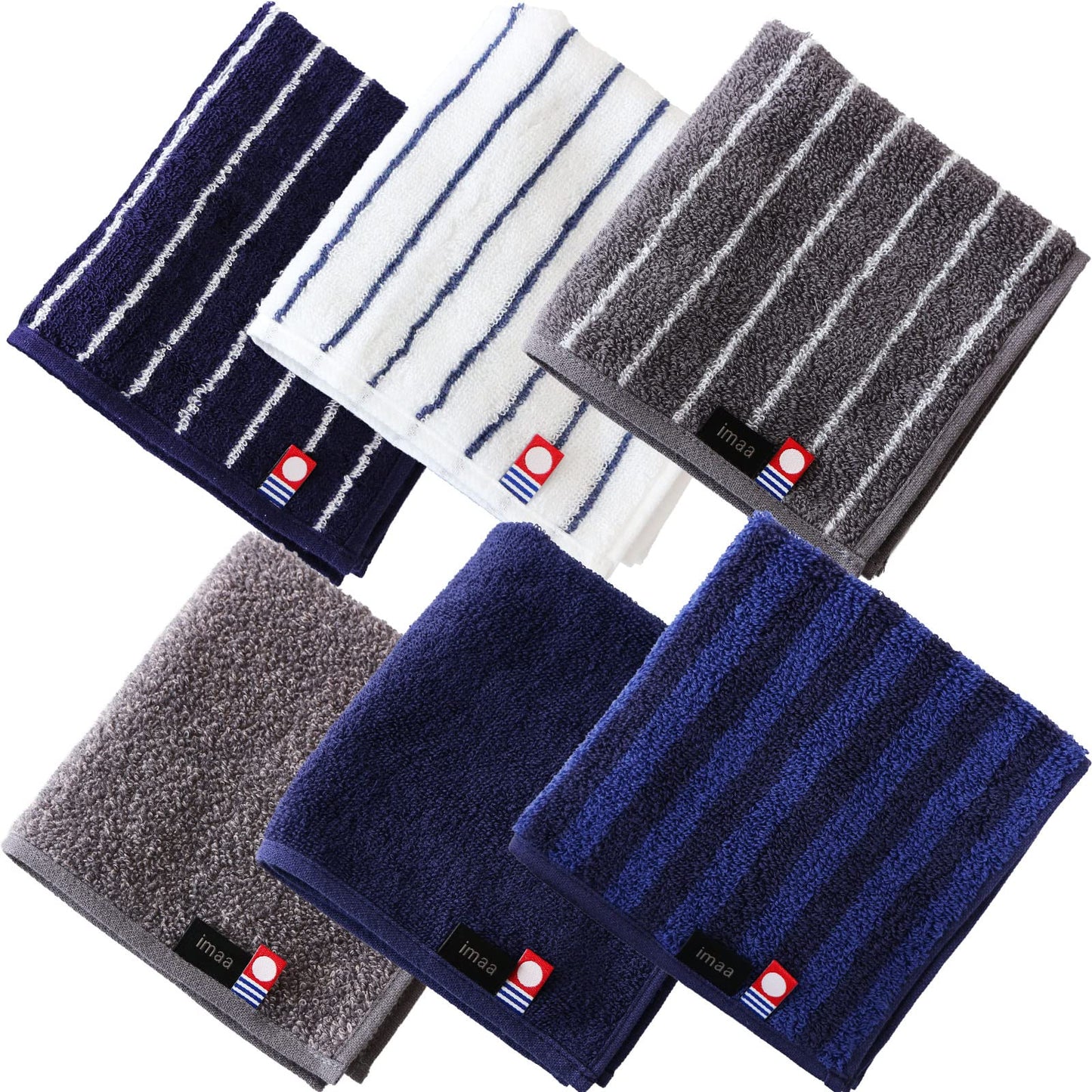 imaa Japanese Imabari Towel Set – 6 Pack 9.8"x9.8" Mini Face Towels, 100% Cotton, Made in Japan – Soft, Absorbent, for Travel, Baby, Gym Assortment C (6 Pack)