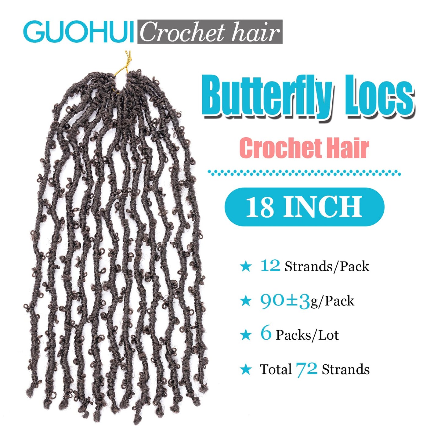 Superlight Butterfly Locs Crochet Hair 18 Inch 6 Packs Color Dark Brown