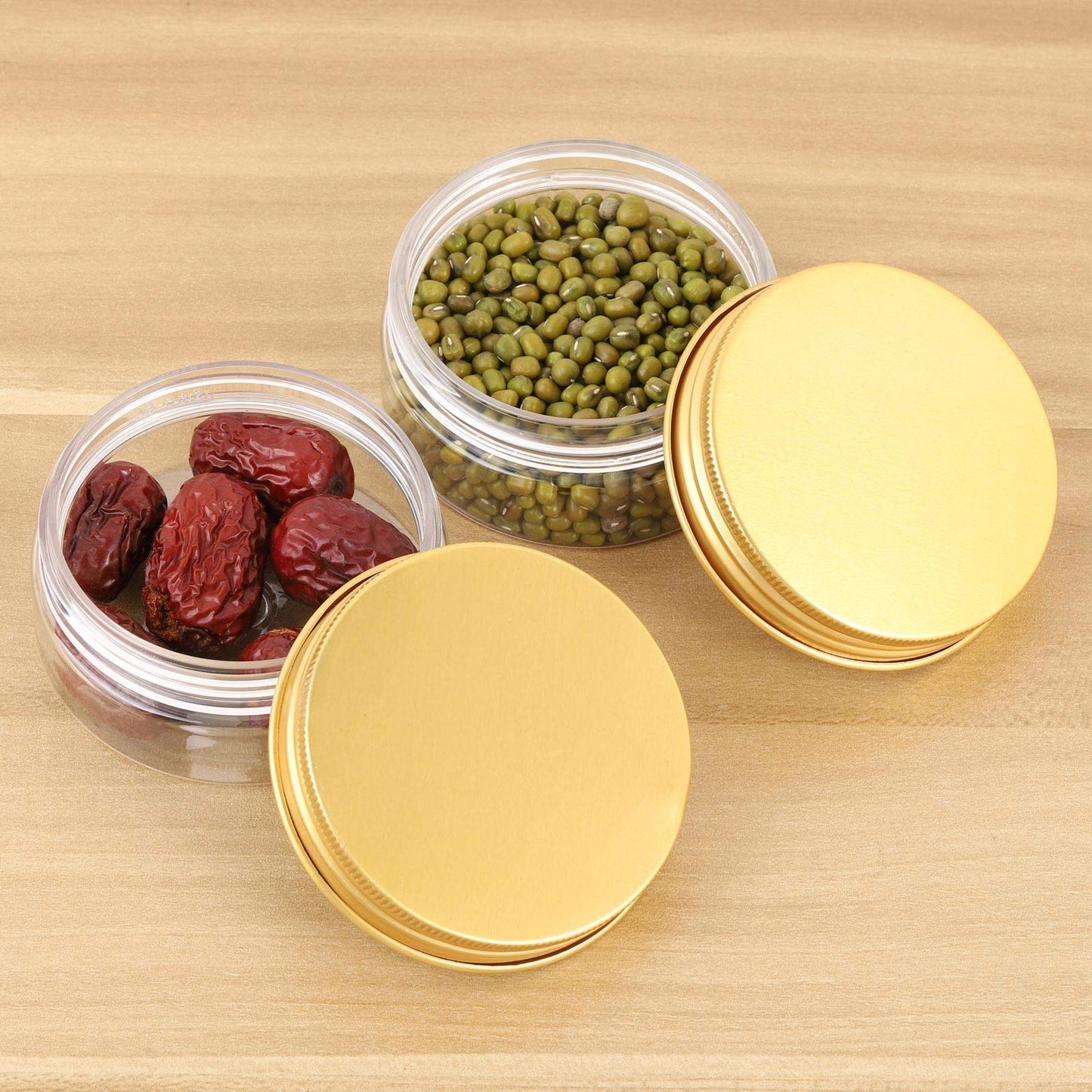 Tecbeauty 12-Pack 300ml Empty Large Refillable Clear Plastic Jars with Lids for Beauty Products, Round Containers for Slime, Cream, Multi Use, Gold