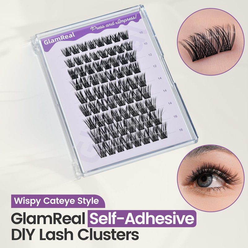 Press-On No Glue Needed Lash Clusters 72Pcs丨Self Adhesive Eyelashes 10-16mm丨Wispy Cateye Look丨Reusable & No Residue丨Beginner Friendly Extension Kit by GlamReal