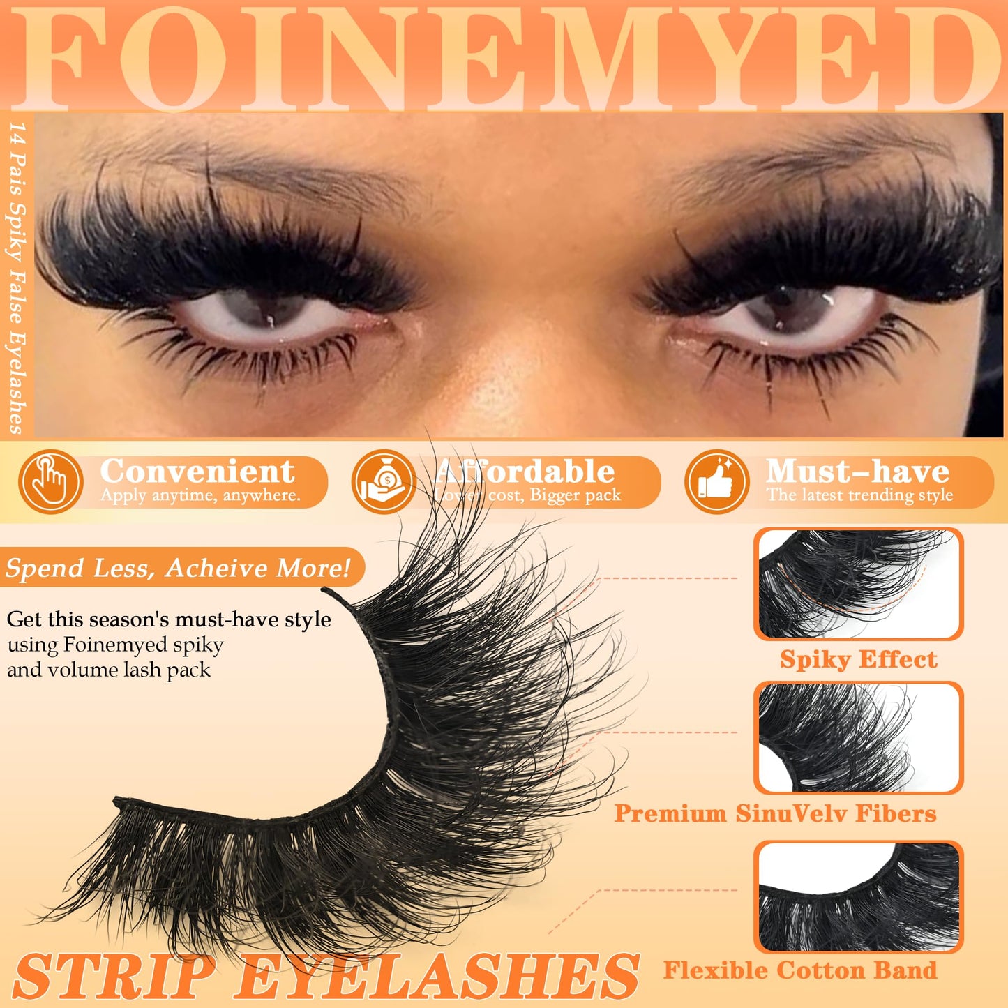 Faux Mink Lashes Manga Look Spiky Strip Lashes Volume False Eyelashes 14 Pairs Dramatic Eyelashes 20mm Long Lash D-Curly Strips Lashes Pack