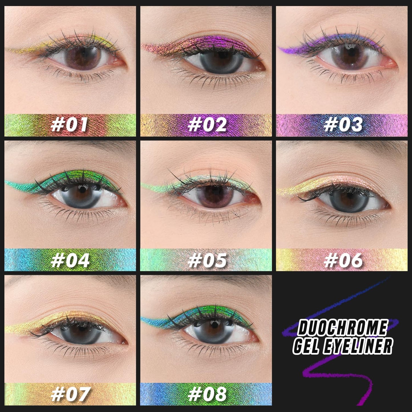 Multichrome Eyeliner Gel Pencil - Waterproof, Long-Lasting Vegan Eye Liner | Shifting Colors (#304, 0.01 Oz)