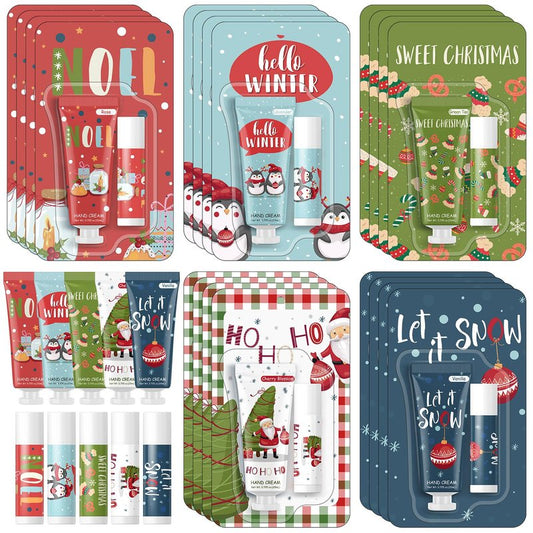 Heigble 30 Pcs Christmas Hand Cream and Lip Balm Gift Sets, Christmas Stocking Stuffers Travel Size Hand Lotion Lip Balm Xmas Party Holiday Gifts for Women Mom Staff Coworkers Adult Girls