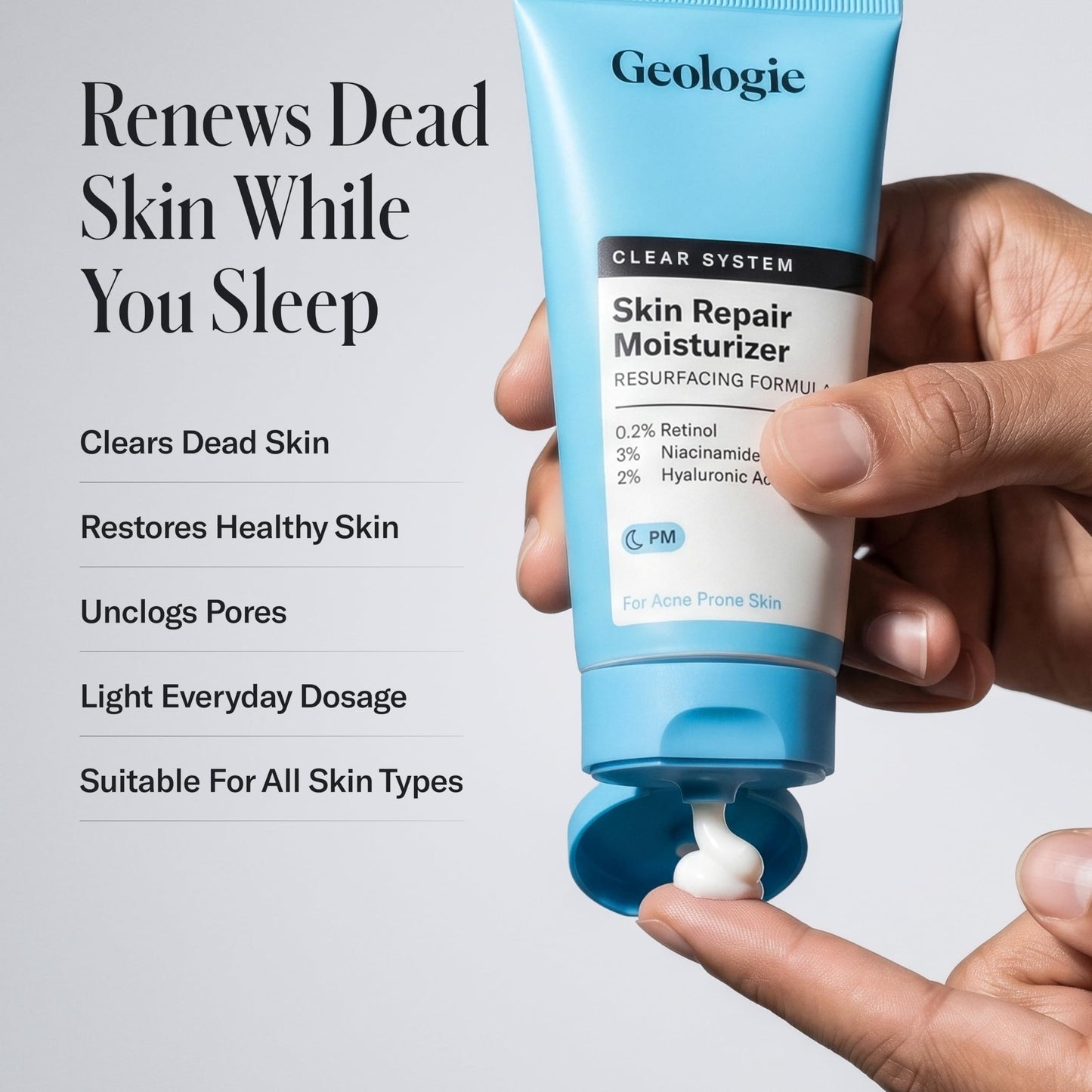 Geologie Skin Repair Moisturizer Face Cream | Clear System Retinol Resurfacing Formula | For Blemish Prone Skin with Niacinamide & Hyaluronic Acid | 60 ML