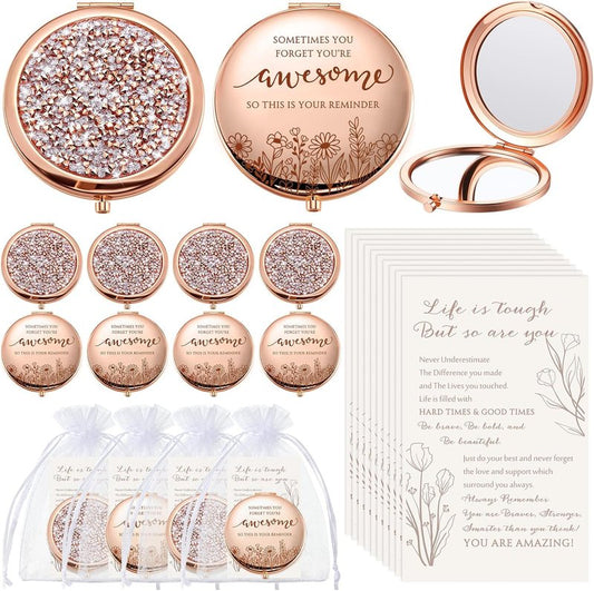 Inspirational Compact Mirror Set - 10 Double-Sided Folding Mirrors with Rhinestones | Perfect Mother's Day Gifts for Women