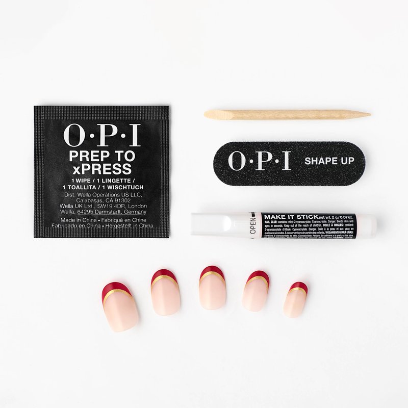 OPI On Point Let it Glitter! | Short Round Gold & Red Glitter French Tip Press On Nails | 30 Count with Nail Glue | Reusable, Non-damaging | Amazon Exclusive | Holiday Shades 2025