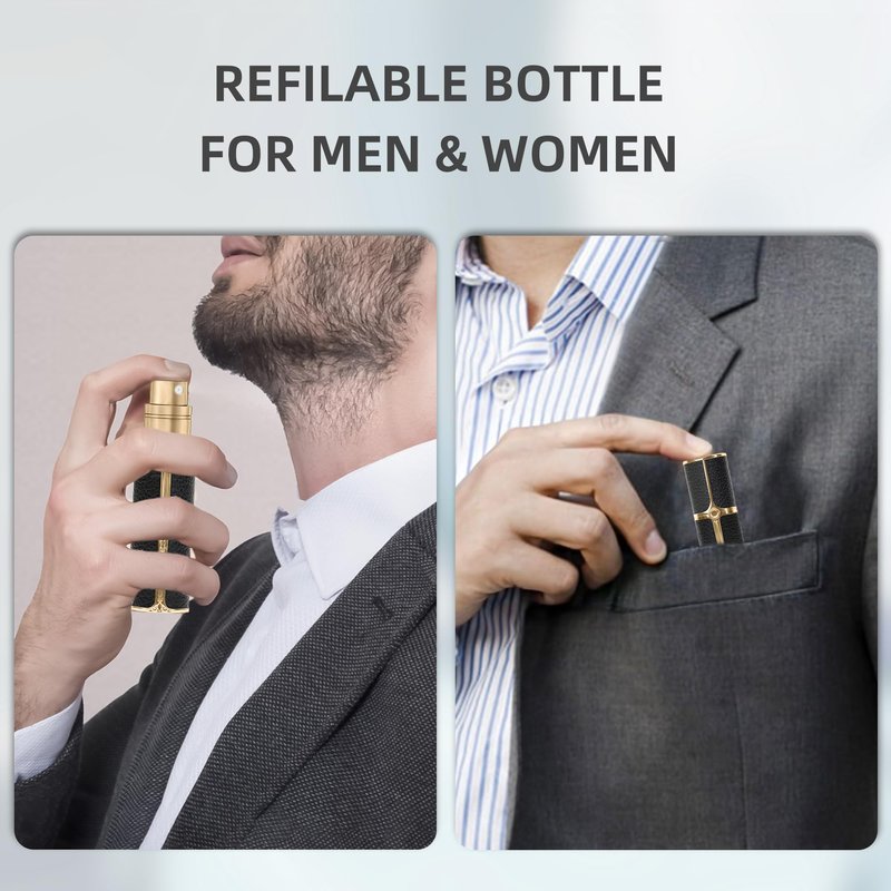 muilsae BF01BKB Leather Perfume Bottle 10ml – Bottom-Fill Refillable Dispenser, Leak-Proof & Portable for Men & Women, Ideal for Travel, Gifting & Daily Use (BKB)