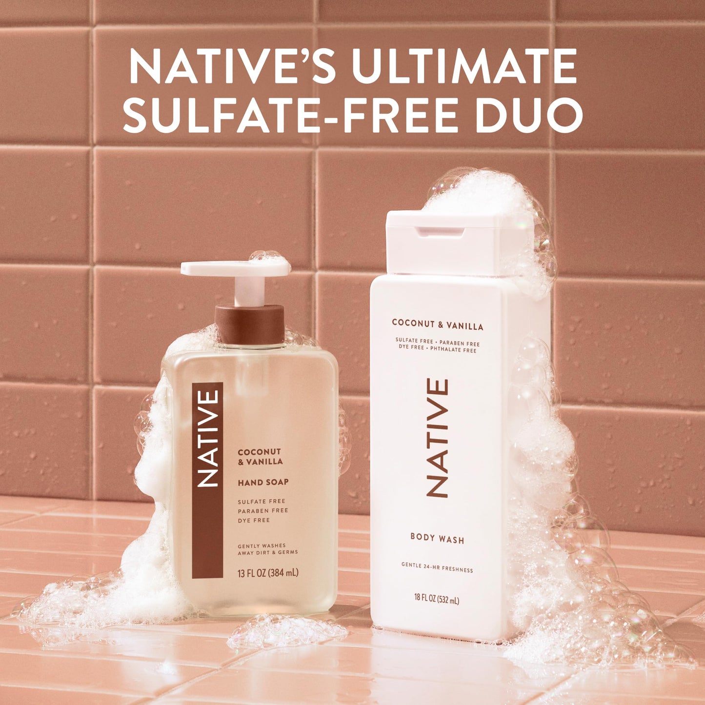 Native Clean Body Wash, Gentle & pH-balanced for Sensitive Skin, 24-Hr Freshness for Women & Men, Vegan & Cruelty-Free, Free of Sulfates, Parabens & Phthalates, Coconut & Vanilla, 18fl oz