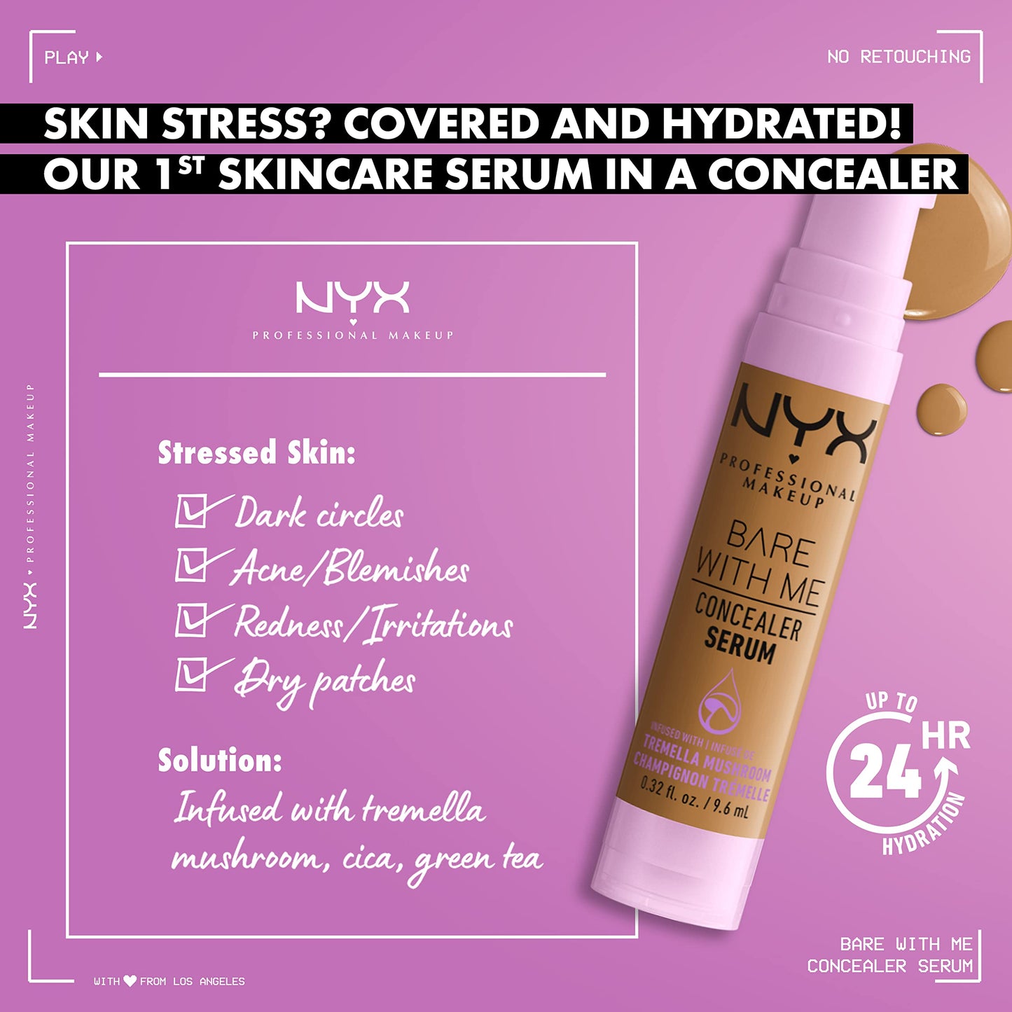 NYX PROFESSIONAL MAKEUP Plump Right Back Plumping Serum & Primer, With Hyaluronic Acid & Bare With Me Concealer Serum, Up To 24Hr Hydration - Light