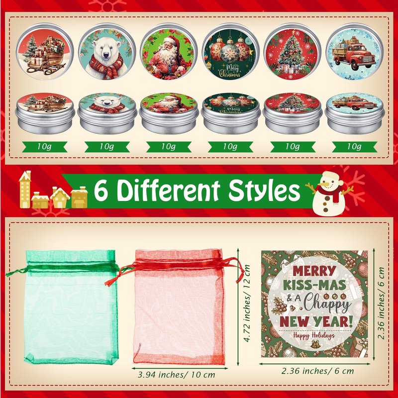 Heigble 48 Set Canned Christmas Lip Balms Set Round Honey Christmas Moisturizing Moisturizer Lip Care Balm Party Favors with Bag Card for Xmas Holiday Stocking Stuffers Employee Appreciation Gifts