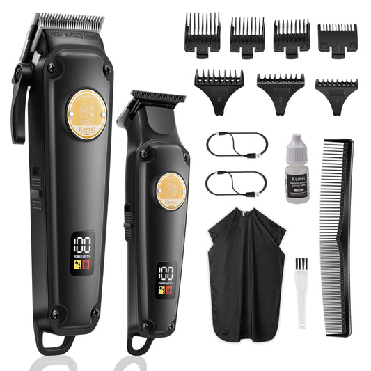 KEMEI Hair Clippers for Men, Professional Clipper and Trimmers Set, Zero Gapped Beard Hair Trimmer & Barber, Mens Grooming Kit with LED Display, Cordless Type-C Rechargeable, 7000 RPM