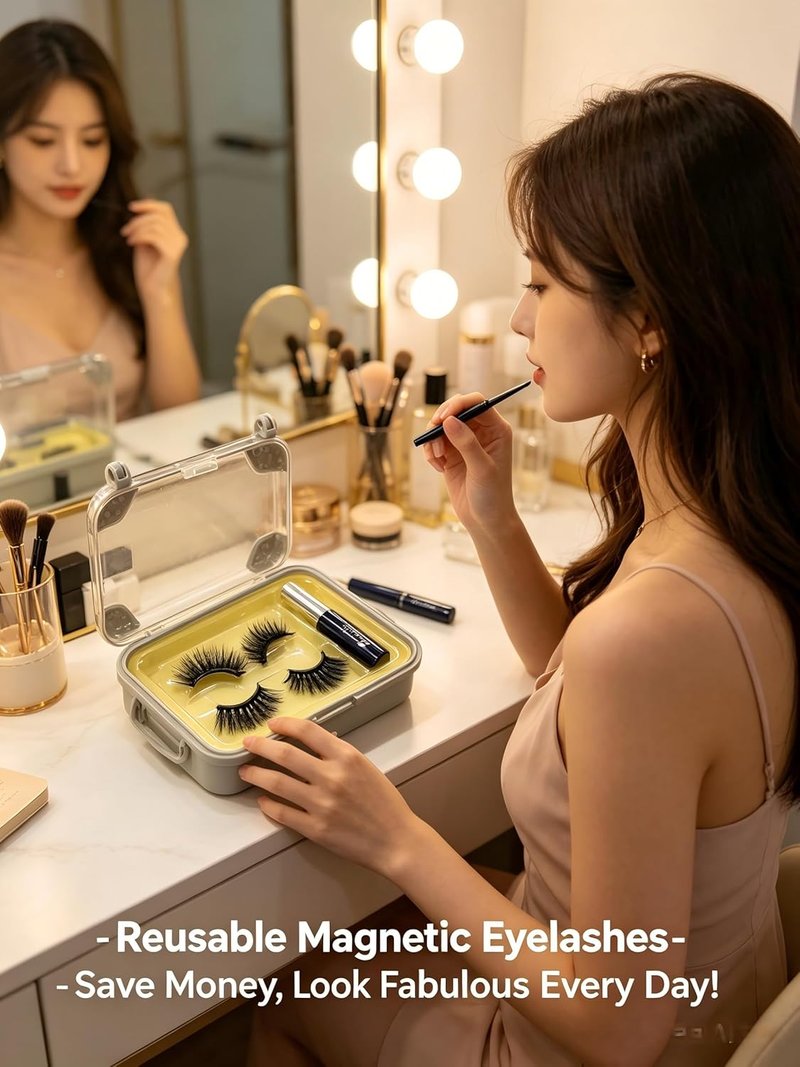 Magnetic Eyelashes Kit - Natural Look Waterproof Lashes & Eyeliner | Easy Application, Long-Lasting (Black)