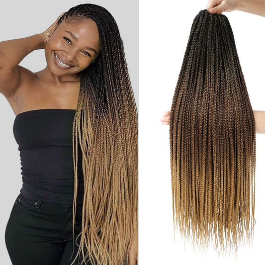 Crochet Box Braids 30 Inch Prelooped 8 Packs 1B/30/27 Ombre Color 3 Tone Long Goddess Box Braids Crochet Hair Crochet Hair 3x Box Braided Crochet Hair Synthetic Braiding Hair Crochet Braids Hair