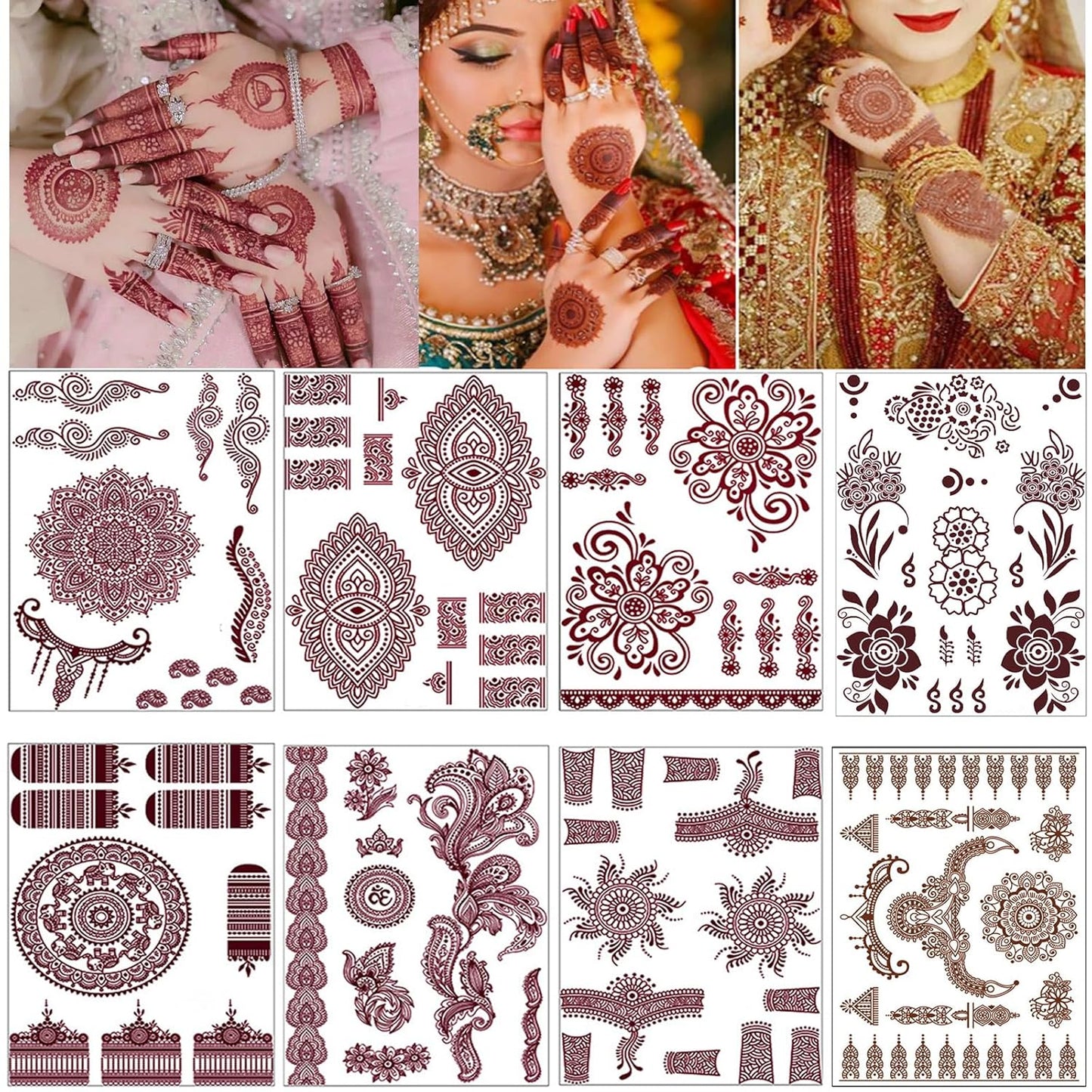 Temporary Tattoo Stickers - Red Brown Floral Lace Design | Waterproof Body Art for Festivals & Weddings