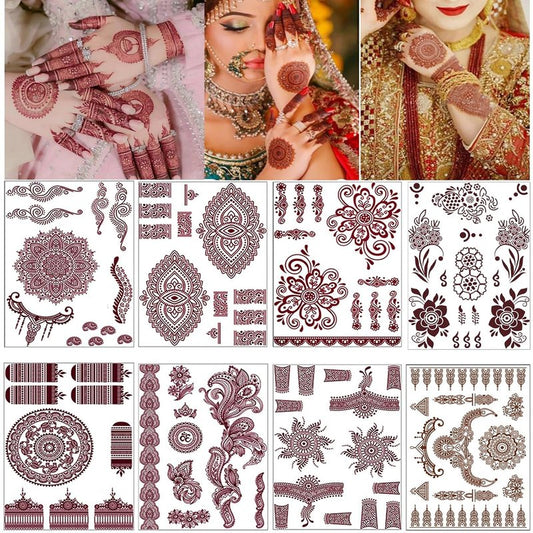 Temporary Tattoo Stickers - Red Brown Floral Lace Design | Waterproof Body Art for Festivals & Weddings
