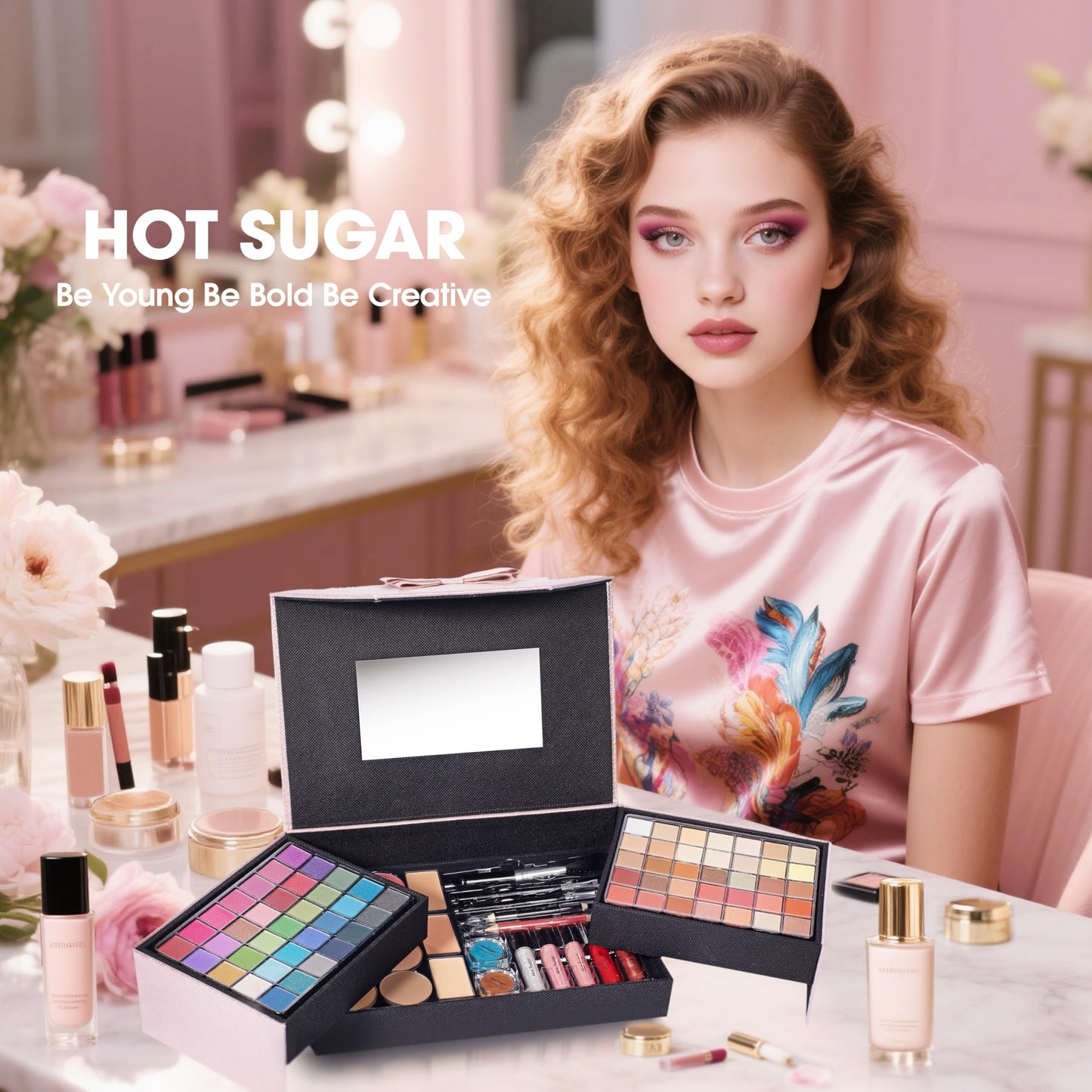 Hot Sugar Makeup Kit for Teenagers, Beginner Makeup Gift Set for Women Full Makeup Kit (Pink)