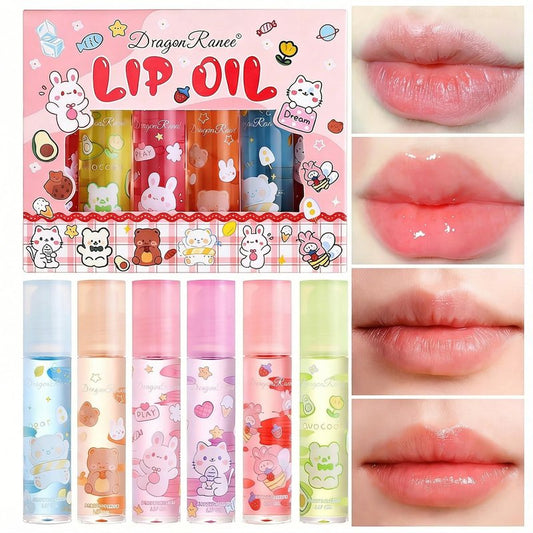 BIOKUSY 6 Pcs Fruit Flavored Roll-On Lip Gloss Set for Kids Teens Women