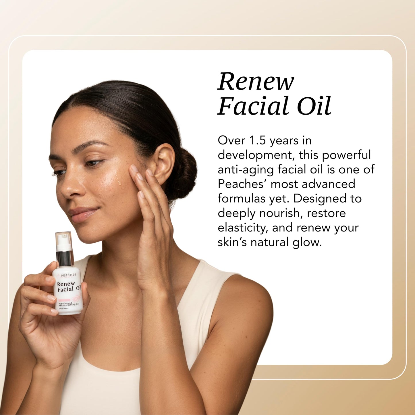 Peaches Skin Care Renew Facial Oil – Squalene-Rich Olive Oil for Face with Vitamin C and E – Nourishing Formula for Balanced, Smoother-Looking Skin – 1 oz