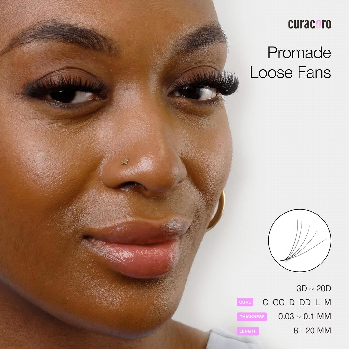 Curacoro Promade 500 Fans 10D-0.03 D Curl 13mm Length Handmade Volume Lash Fans for Long-Lasting Eyelash Extension