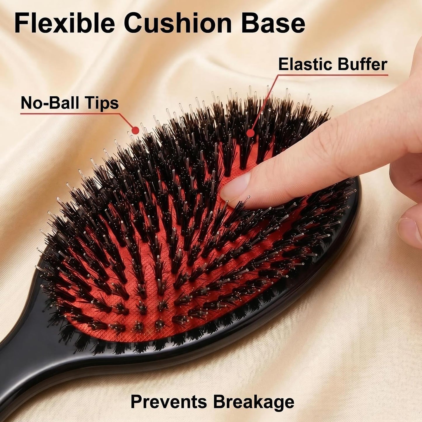 Boar Bristle Hair Brush Paddle Detangling Brush for Women and Men, Anti-frizz Styling Hairbrush Comb for Fine Curly Natural Tangled Hair, Cushioned Boar Nylon Bristle Brush