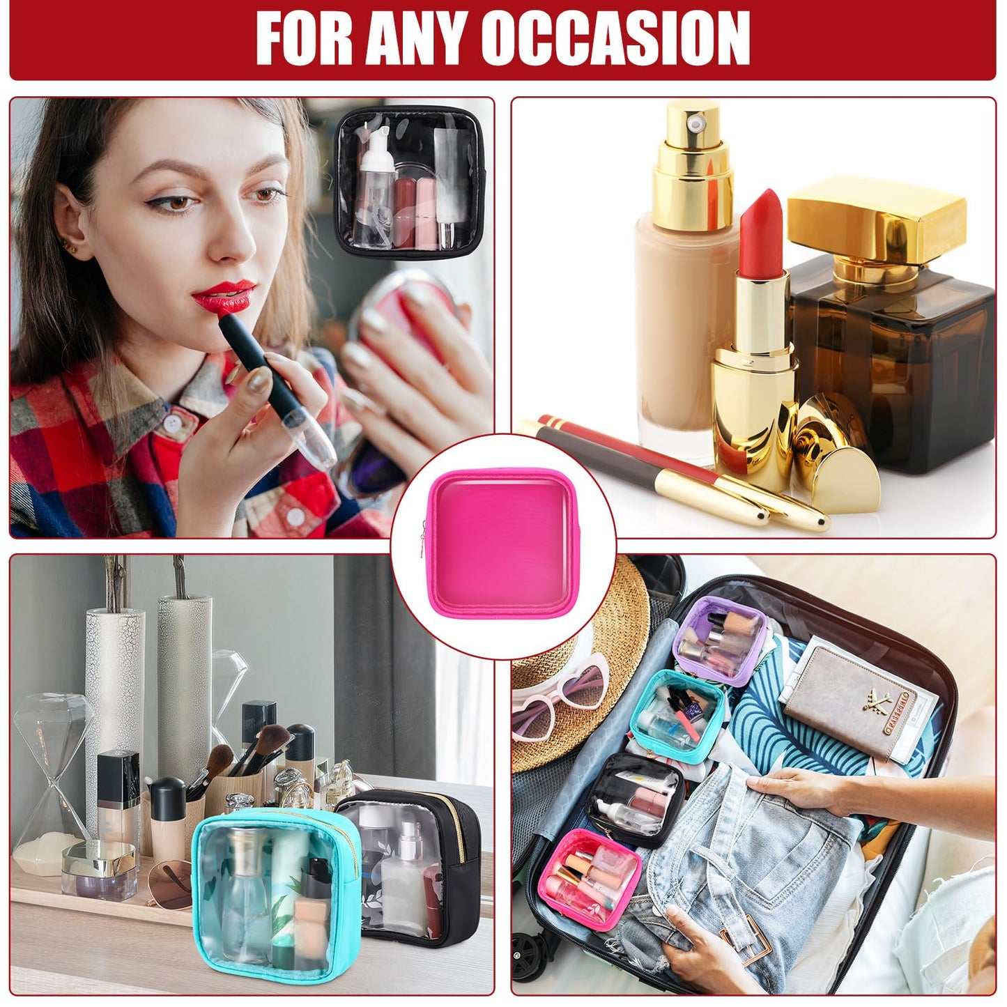 Hushee 4 Pcs Clear Nylon Makeup Bag for Women Gifts Preppy Cosmetic Bag PVC Travel Toiletry Zipper Pouch Waterproof Storage Organizer Pouch for Women(Mini)