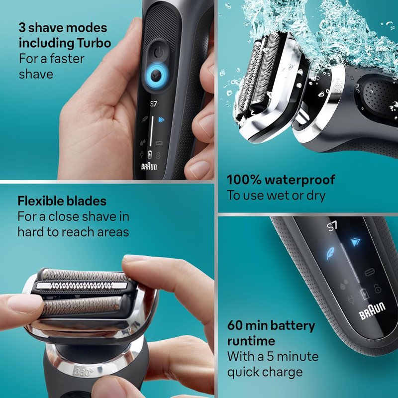 Braun Electric Shaver for Men - Series 7 7185cc | Waterproof Wet & Dry Shaving Kit with Beard Trimmer, 60 Min Runtime