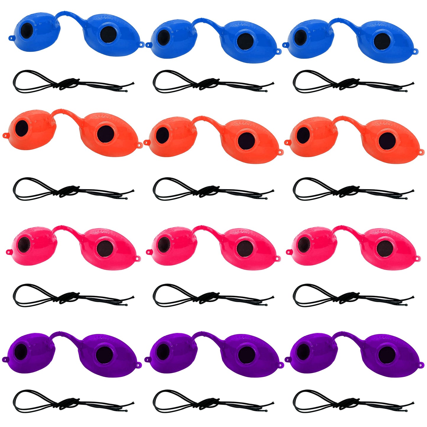 Super Sunnies UV Eye Protection FDA Compliant Eyeshields, Tanning Bed Goggles, Red Light Theraphy Glasses with Strap - 12 Pack Random