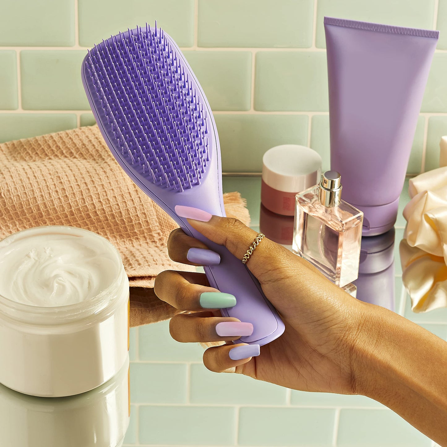 Tangle Teezer Ultimate Detangler Hairbrush & Scalp Massager Bundle, to Exfoliate and Detangle 3C to 4C Curly Hair Types, Purple and Mint