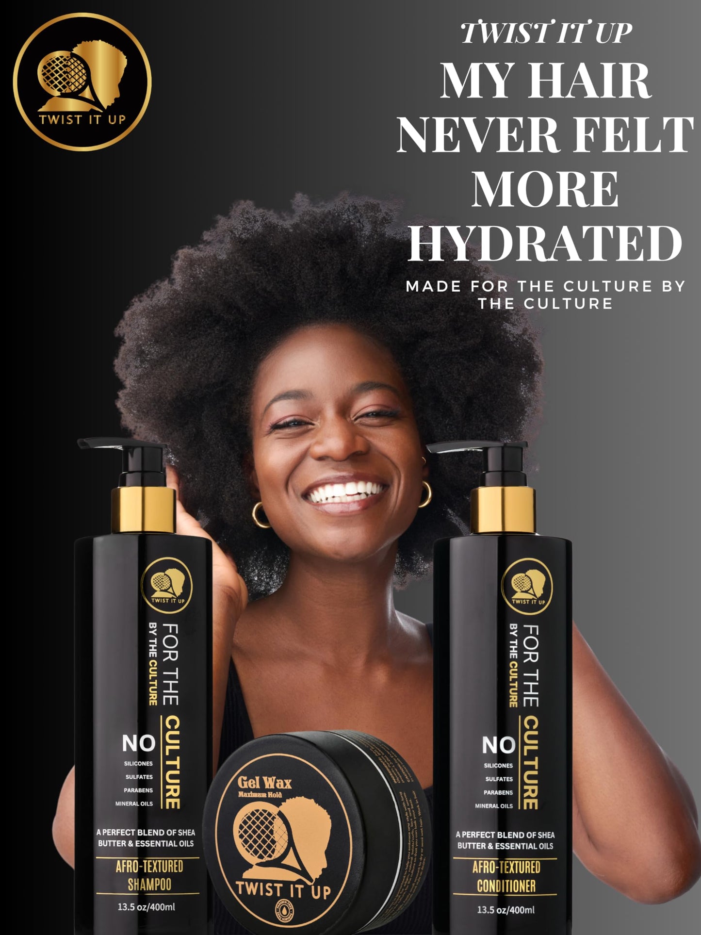 Twist It Up New Gold Standard Shampoo & Conditioner Set, Over 20 Natural Ingredients, Sulfate & Paraben-Free, Silicone-Free, Moisturizing, Hydrating, for Afro-Textured Hair