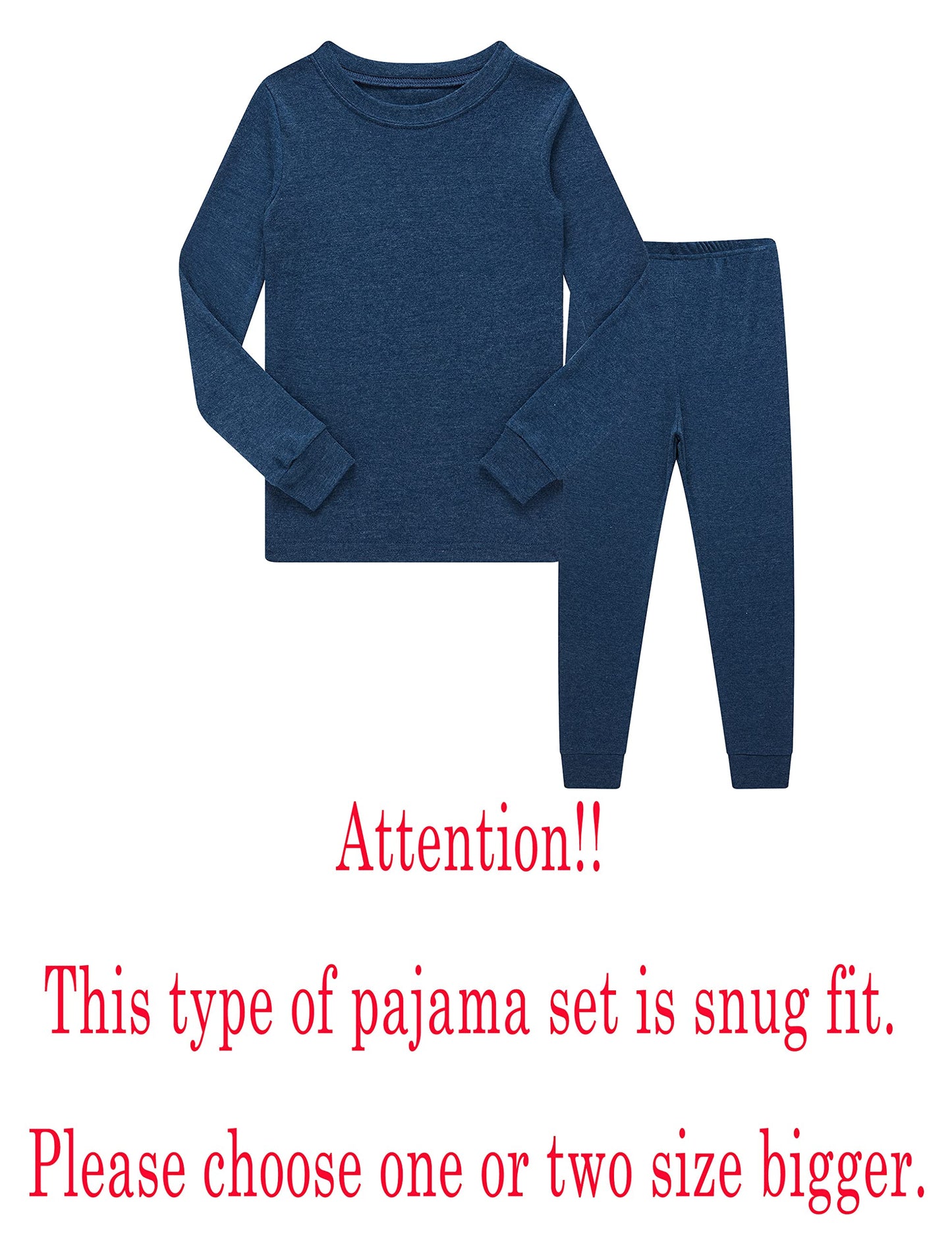 Family Feeling Solid Blue Big Boys Long Sleeve Pajamas Sets Cotton Pyjamas Kids Pjs Size 12