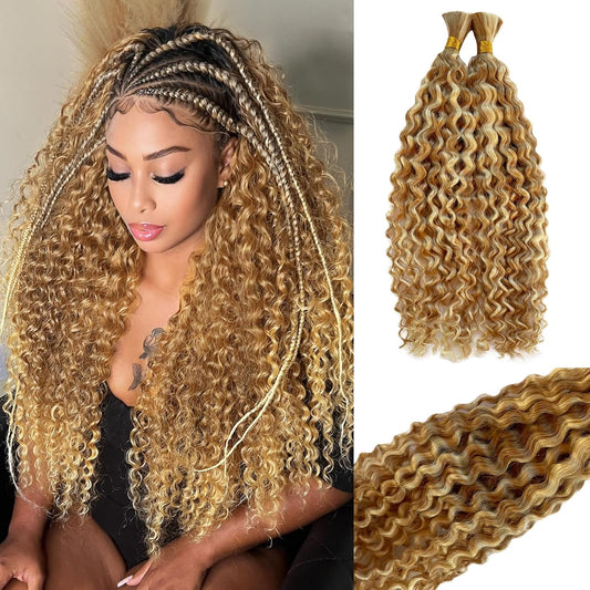 Honey Blonde Water Wave Braiding Hair - Ombre Bulk Human Hair Extensions | 2 Bundles, 100g, 16”