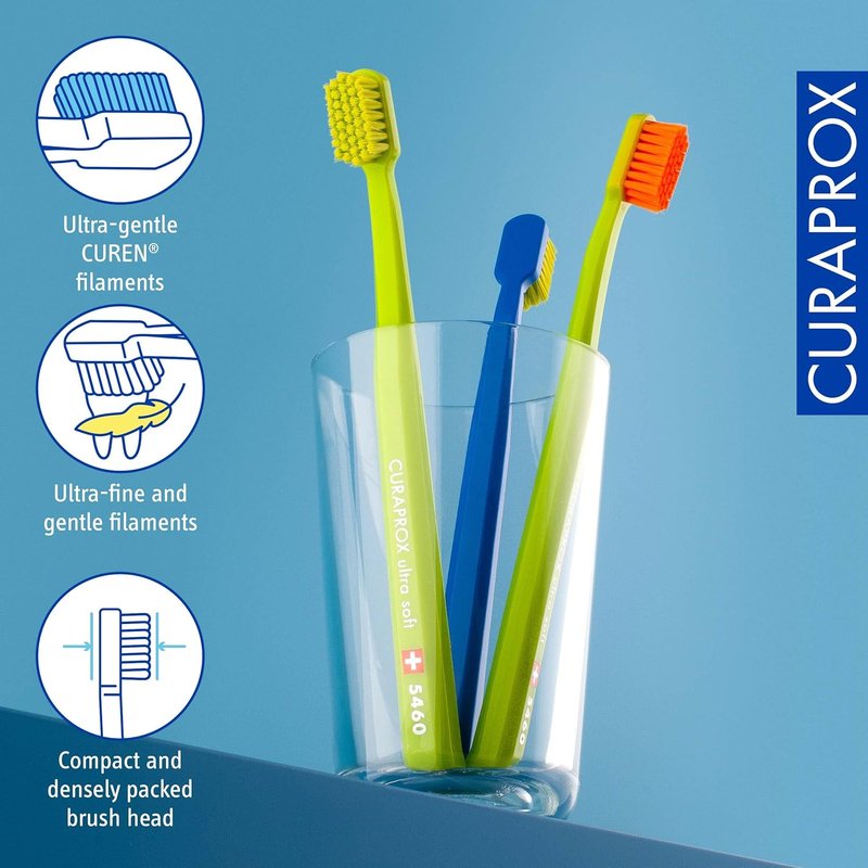 Curaprox CS 5460 Ultra-Soft Toothbrush - Gentle Care for Sensitive Teeth & Gums | 3-Pack | Random Colors