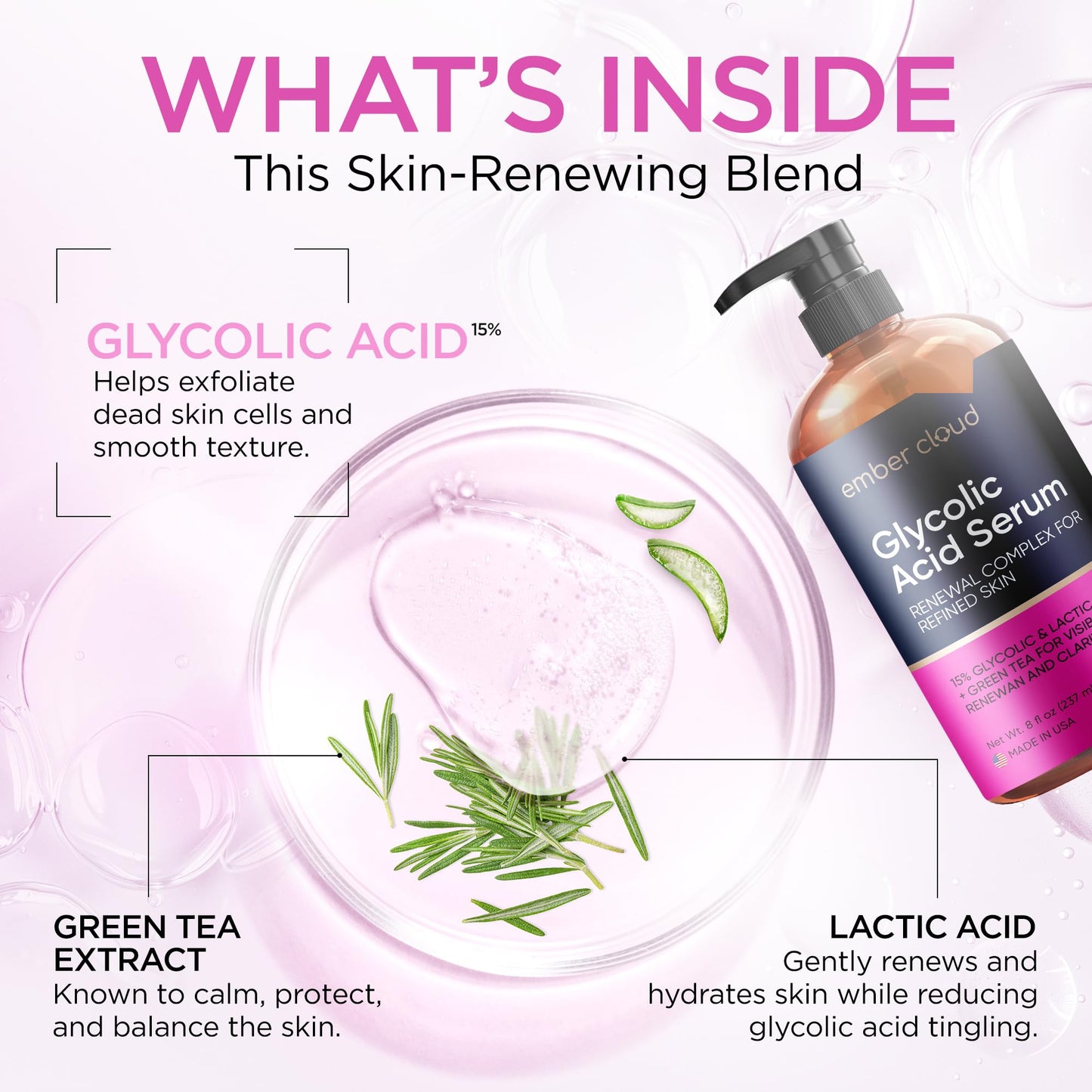 Ember Cloud Glycolic Acid Serum for Face 15% - Extra Large Size (8 Oz) - Advanced Formula to Support Skin Radiance, Addressing Uneven Tone & Fine Lines