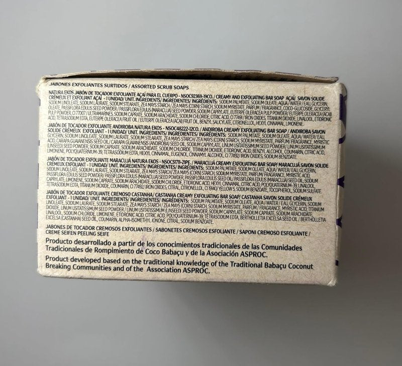 Natura Exfoliating Bar Soap Gift Set | 4-Pack with Brazil Nut, Açaí & Passion Fruit - Vegan, Fair-Trade, Gentle Exfoliation - 3.5oz Each