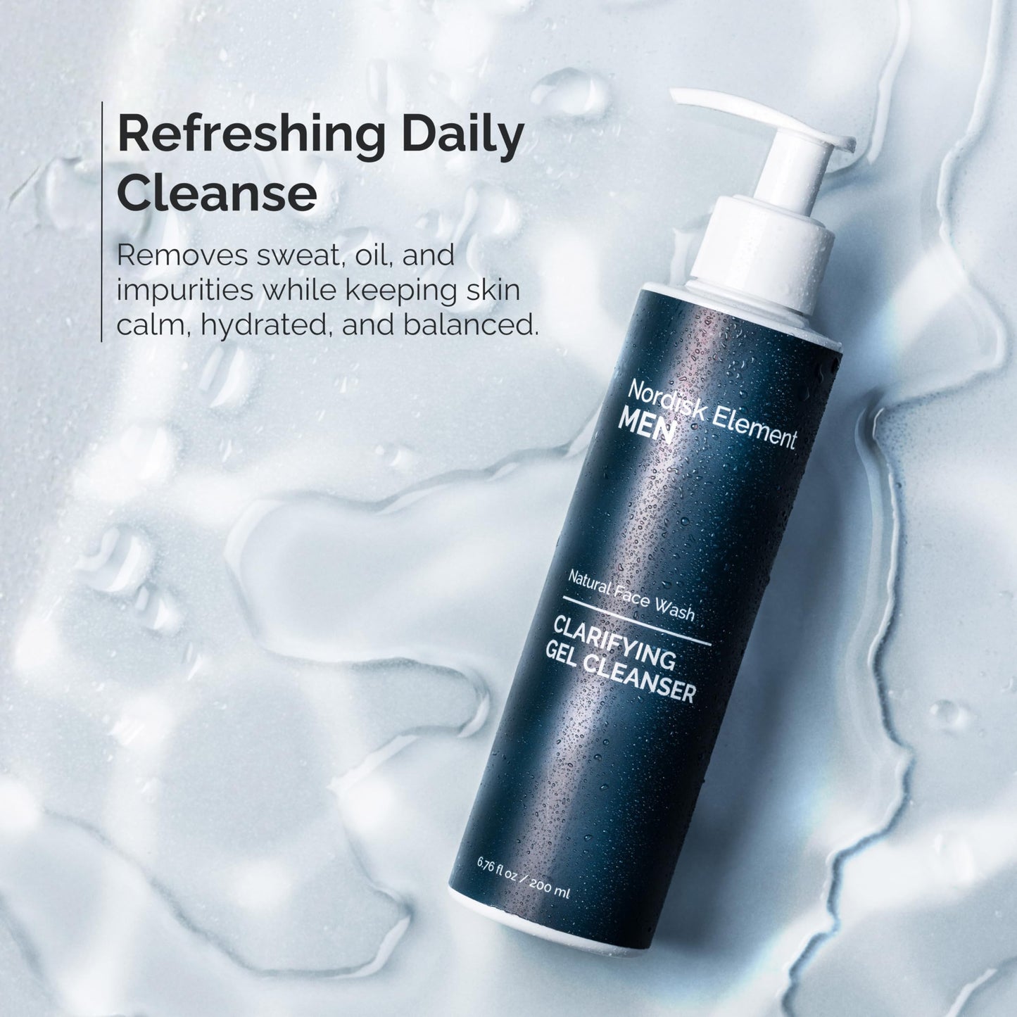 Nordisk Element Men’s Face Wash – Clarifying Gel Cleanser with Plum Extract | Daily Gentle Vegan Facial Wash for All Skin Types, Hydrating, Non-Stripping, Sulfate-Free, pH Balanced, 6.76 Fl Oz