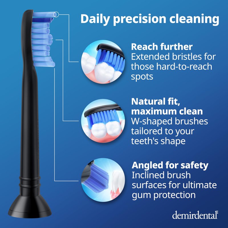 Replacement Heads - Compatible with Philips Sonicare Replacement Heads - Medium Replacement Toothbrush Head - Replaces HX6015/03 SimplyClean Toothbrush Heads - Black - 8 Pcs