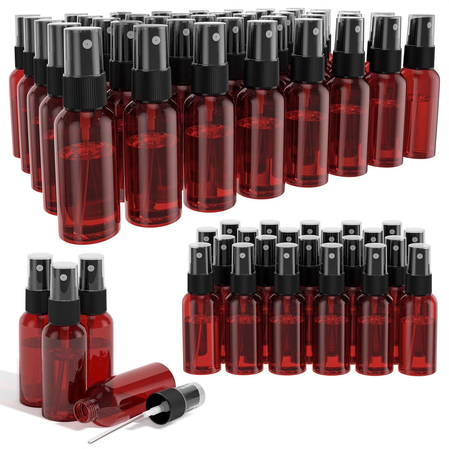 100Pack Small Spray Bottles 1oz, 30ml Travel Spray Bottle with Black Fine Mist Sprayer, Mini Empty Refillable Containers Portable Cosmetic Bottles for Plants, Cleaning, Misting & Skin Care-Red