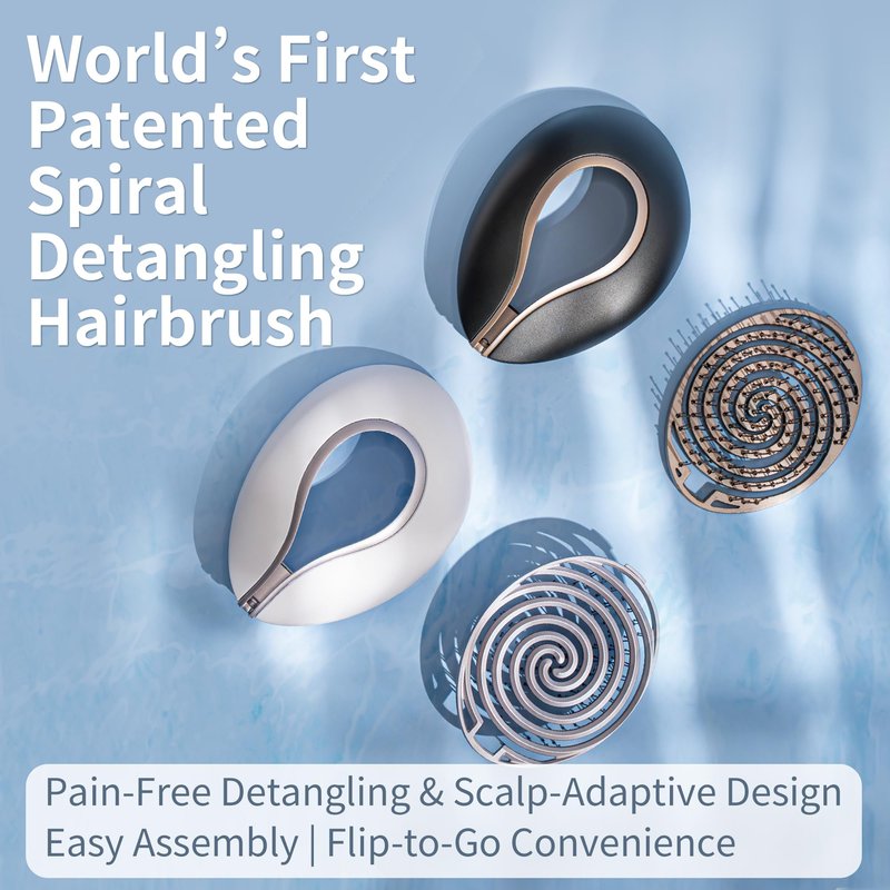 Uffy Spiral Shine Detangling Hair Brush for Wet & Dry Hair, Shower Detangler, Travel Brush — Anti-Frizz Bristles, Tangle-Free, Reduces Breakage, Ergonomic Handle, Moonlight White