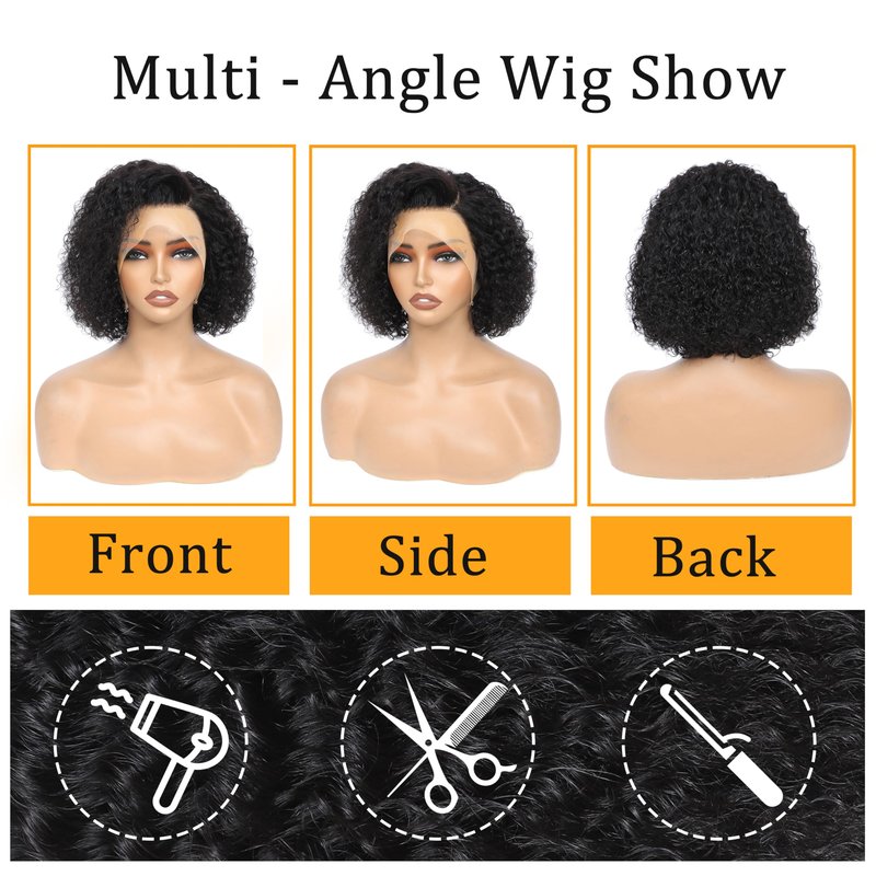 DZFAYESM 13x4 Deep Wave Lace Front Wigs Human Hair 200% Density Black Curly Human Hair Wig Short Natural Wigs for Black Women Transparent Lace Frontal Wig for Daily Wear 12 Inch
