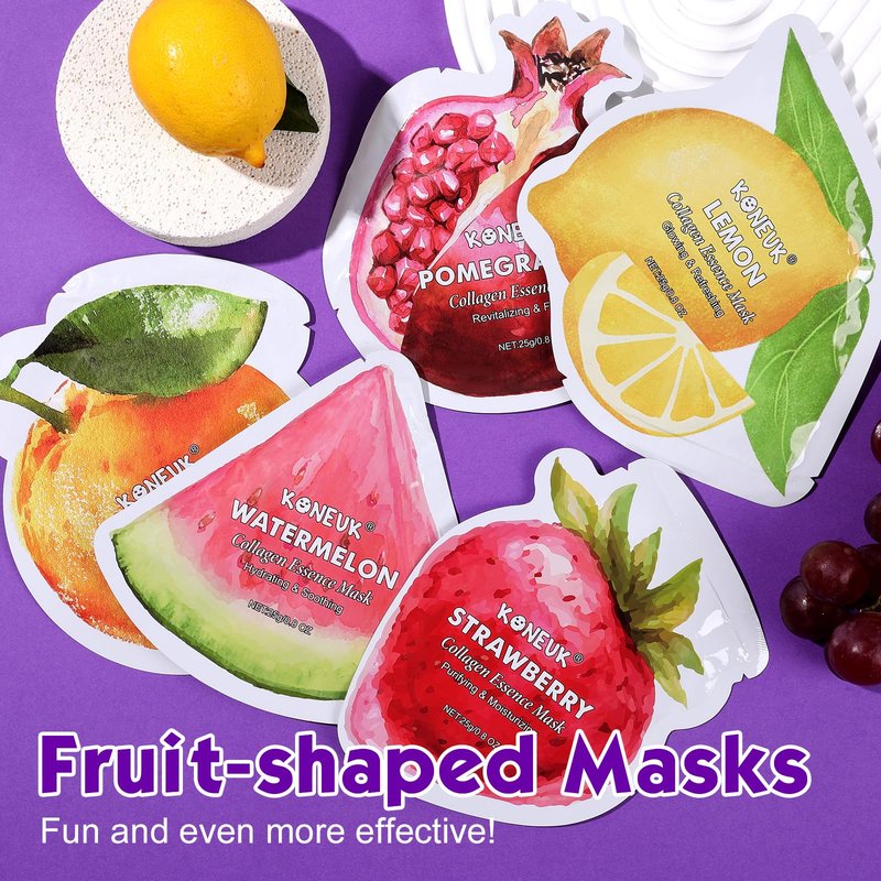 KONEUK 72 Pack Fruit Shaped Sheet Face Mask, Mothers Day Gifts for Mom, Collagen Hydrating Face Masks Skincare for All Skin Types, Bulk Teacher Gifts and Spa Party Gifts(9 Types x 8 Pcs)
