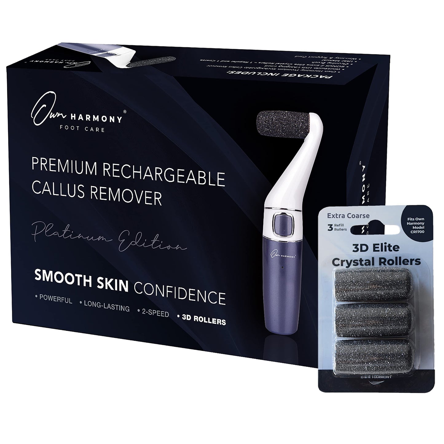 Own Harmony Electric Foot Callus Remover and 6 Rollers Bundle: Professional Foot Care Pedicure Tools, Rechargeable Dead Skin Feet Scrubber, Electronic Feet File Grinder - Best for Hard, Cracked Heels