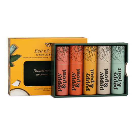 Jumbo Lip Balm Gift Set (5-Pack) | Poppy & Pout All Natural Lip Balms & Moisturizers | Hydrates with Beeswax, Vitamin E, Organic Coconut Oil | Cruelty-Free | Lip Balm in Recyclable Cardboard Tube