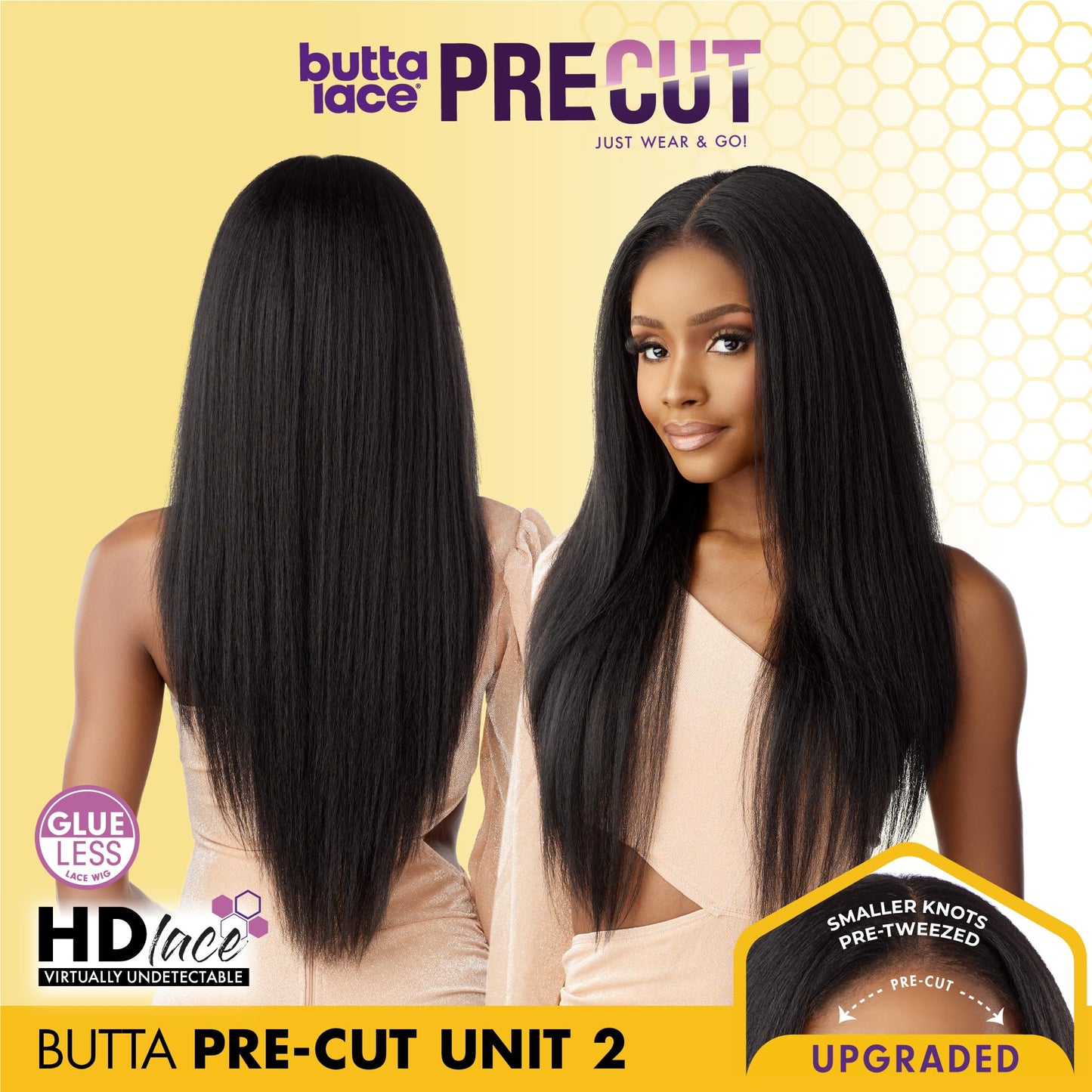 Sensationnel Butta Lace Precut Wigs - Unit 2 Glueless Extra Wide 5 Inch Deep Parting Synthetic Pre Tweezed Smaller Knot Hairline (1B OFFBLACK)