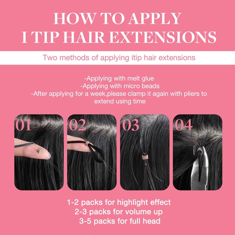 GOO GOO I Tip Hair Extensions Real Human Hair, 14inch 50g 100S, Cold Fusion I Tip Hair Extensions, Invisible Remy Hair Extension, 1 Jet black