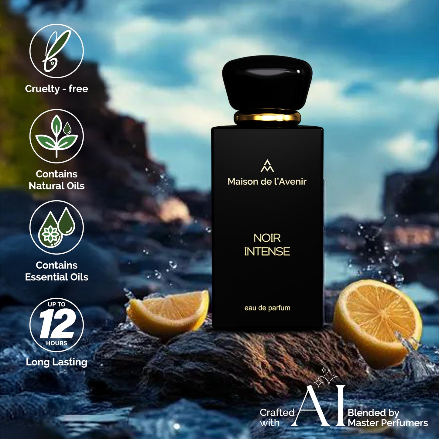 Maison de l'Avenir Noir Intense - Unisex Cologne for Men - Perfume for women - Made in Dubai - with Notes of Lavender, Bergamot and Patchouli - Long Lasting (12 hours) - Arabian Fragrance