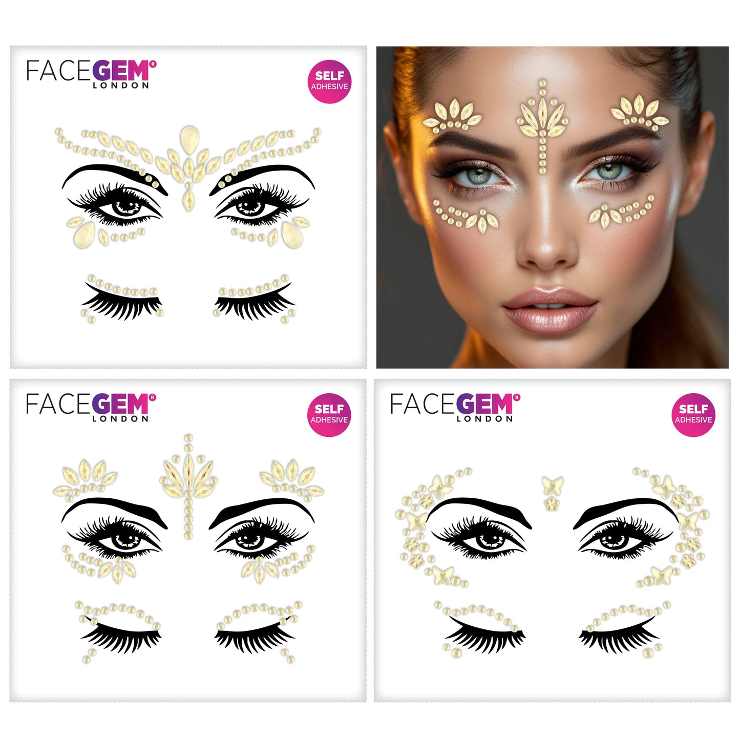 3 PCS Face Gems – Face Jewels - Self-Adhesive Rhinestone Face Jewels for Makeup, Party & Rave Looks - Eye Gems, Face Glitter, Self- Adhesive Festival Gems Festival, Glitter Tattoo, Face Gems
